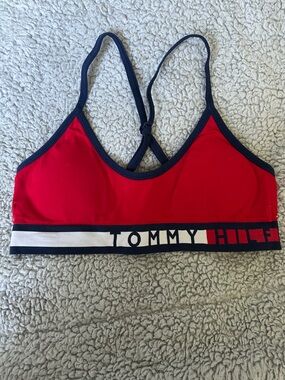 Tommy Hilfiger Red Bralette with Navy Trim and White Logo Band